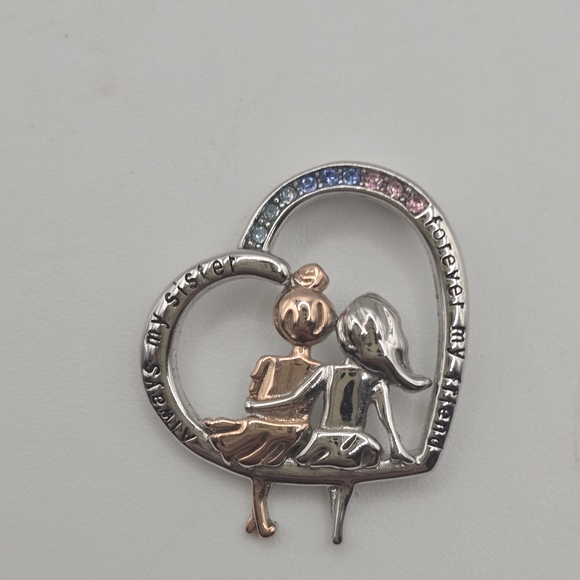 925 Sterling Silver 'I love you Forever Sister My Friend' Love Heart Pendant 18" - Picture 1 of 3